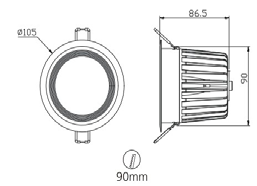 Fixed 19,6W LED Downlight Cut Hole: 95mm