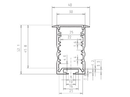 Aluminum Powerline Profile recessed 30 Micron 2M