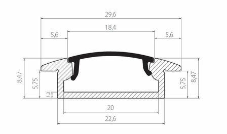 Aluminum Profile 8.47mm recessed 15 Micron 2M