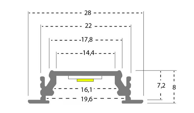 Aluminium Profiel inbouw 8mm x 22 2M